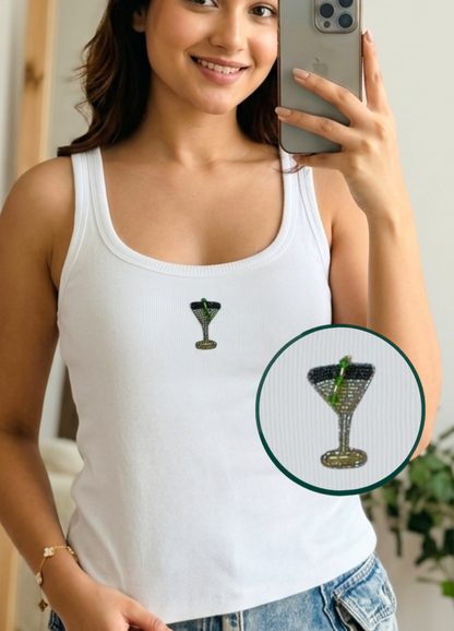 Martini Scoop Neck Tank (Braless) - Fairy White
