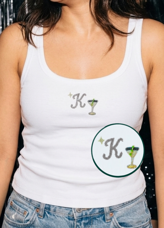 Martini with initial Scoop Neck Tank (Braless) - Fairy White