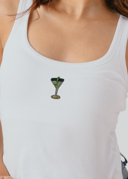 Martini Scoop Neck Tank (Braless) - Fairy White