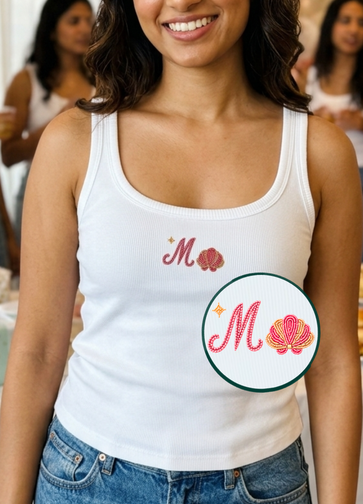 Shell with initial Scoop Neck Tank (Braless) - Fairy White