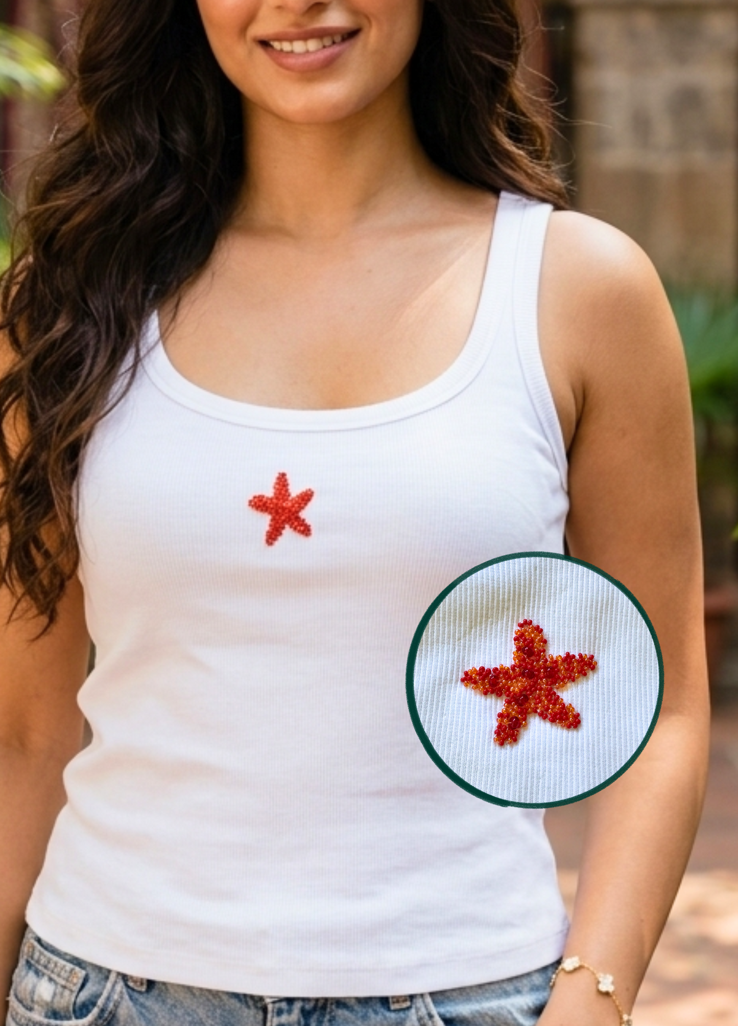 Starfish Scoop Neck Tank (Braless) - Fairy White