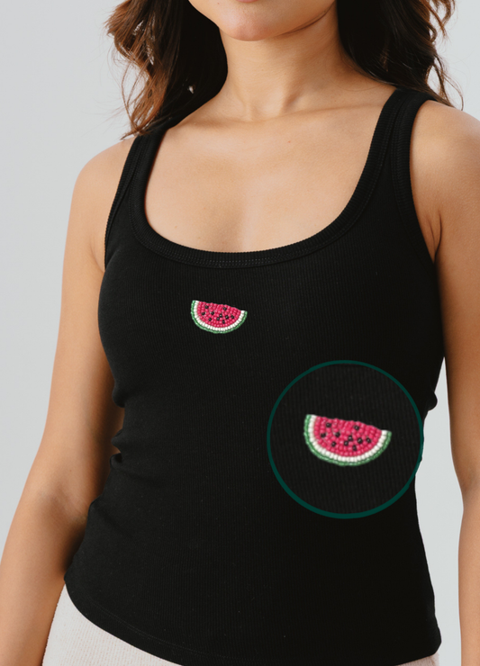 Watermelon Scoop Neck Braless Tank (Full Length) - Midnight Black