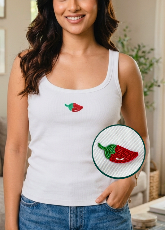 Chilli Scoop Neck Braless Tank - Fairy White
